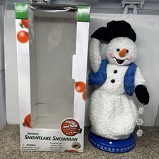 Vintage 2002 Gemmy Holiday Spinning Snowflake Blue Vest Animated Snowman *READ* picture