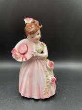 Vtg ENESCO Pink Pony Tail Shopper Girl W Sun Bonnet Hat picture
