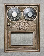 Antique Post Office Box Door USPS P O Postal Box Door w/Glass and a Combination picture