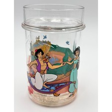 Vintage Disney Aladdin Acrylic Glitter Tumbler Jasmine Rajah Abu Plastic Cup picture