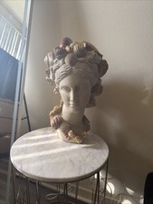 VINTAGE PLASTER SHELL ENCRUSTED LADIES HEAD 19T X 10 X 10