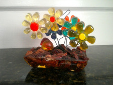 Vintage Mod 60s Lucite Acrylic Daisy Flower Sculpture Mushrooms Bark picture