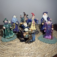 Vintage Wizard Figurines Lot of 7 Fantasy Wizards  Crystal Ball picture