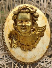 Siglo XVI Taller De Arte Cherub Bust Gilt Wood Wall Plaque picture