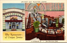 Merry-Go-Round Cafe O'Farrell Street San Francisco California Linen Postcard picture