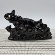 Vintage 1950s Black Elephant  Ceramic MCM Figurine Decor Japan picture