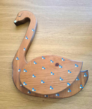 Vintage Hand painted Carved Goose Swan Wall Pocket Folk Art Decor Cottage core  picture
