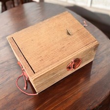 Antique French Wood Postal Box Sliding Lid Wax Seal Early 1900s France 3x4 picture