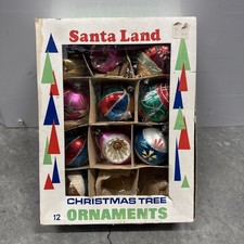 Vintage Santa Land Mercury Glass Christmas Ornaments Indent Reflector Box of 10 picture