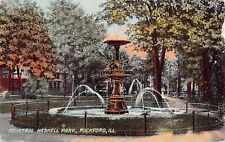 Rockford IL Illinois Haskell Park Fountain Church Street DAMAGE Vtg Postcard B15 picture