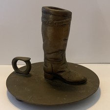 Vintage Ralph Lauren Brass Riding Boot Chamberstick Equestrian Candle Holder picture