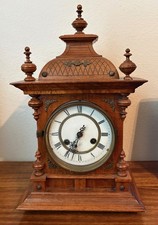 Late 19th c Antique JUNGHANS German Victorian Mantel Mantle Clock w Key, 17