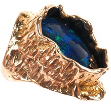 sz7 Large vintage 14k yellow gold brutalist southwestern opal ring picture
