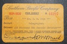 1934-1936 Southern Pacific Company RAILROAD RR TWO YEAR RAILWAY PASS (for Merit) picture