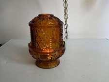 Vintage Indiana Glass Large Golden Amber Stars And Bars Fairy Lamp MCM Nice One picture