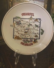 Vintage Colorful Colorado Souvenir Plate Gold Rim~Various Points Of Interest~7” picture