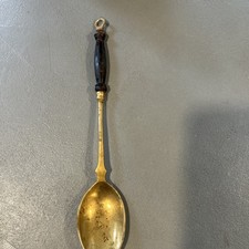 Vintage Mid 20th Century Hanging Solid brass ladle with wooden handle 12