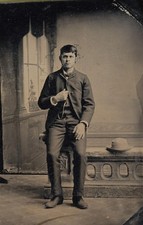 Original 1800s Antique Tintype (Ferrotype) of Young Rural Man picture
