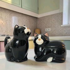 Vtg Takahashi Black & White Cat Covered Sugar Bowl & Creamer Made In Japan EC  picture