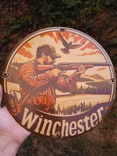 Vintage Rare Winchester Porcelain Metal Sign - Hunting Advertisement Cowboy Sign picture