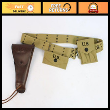 WWII M1916 .45 Holster, 1936 Pistol Belt & Khaki Canvas Magazine Pouch Set picture