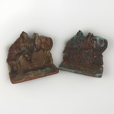 Vintage Cast Metal Western Horse Bookends Saddled Equine Rustic Verdigris Pair picture
