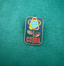 CUBA CUBAN VINTAGE EAST GERMANY DDR FRIENDSHIP GLOBE ENAMEL LAPEL PIN BADGE picture
