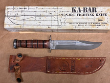 Ka-Bar USMC Fighting Knife with Leather Sheath and box. picture