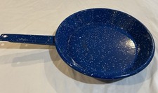 Vtg White Speckled Blue Enamelware 9.75
