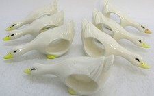Set of 7 Vintage White Ceramic Duck/Geese Napkin Rings. picture