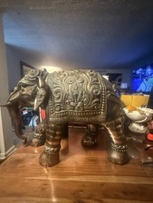 Large Ornate Vintage Indian Heavy Bronze Elephant picture
