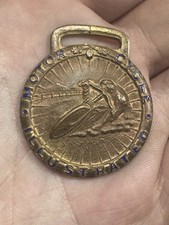 Vintage Motorcycle Illustrated Watch Fob Medal Pre Teens Rare picture