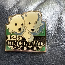 VTG Cincinnati Zoo 125 Years Anniversary Polar Bears Pin 2000 Souvenir Open Box picture