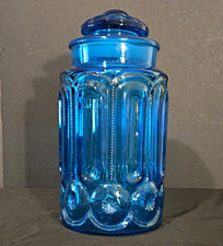 Vintage LE Smith Moon & Star Blue X-Large Canister Apothecary Jar & Lid 11.5” picture