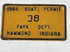 1964 Hammond Indiana Park Dept Boat Permit #38 Embossed Metal Plate picture