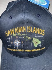 NWT Hawaiian Islands Embroidered Snapback Hat Hawaiian Headwear Cap Navy Blue picture