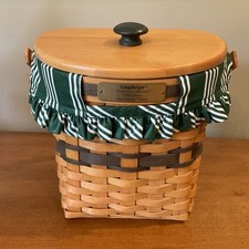Vintage Longaberger Glad Tidings Basket Lid Fabric Plastic Liners 1998 Hangable picture