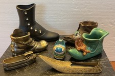 Vintage Antique Shoe Boot Slipper Lot 7 Ashtrays Trinket Match Holders Vases picture