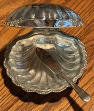 Vintage Silverplate Shell Butter Caviar Dish Sheffield England Spreader picture