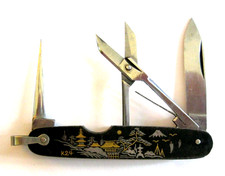 Rare K24 WWII Japanese Gold Silver Damascene Pocket Knife w/Three Tools picture