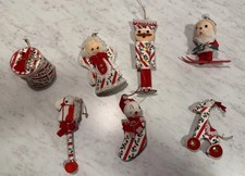 Vintage MCM KITSCH Christmas Ornament Lot Of 7 Made in Japan Flocked And Fabric picture