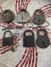 Antique/Vintage padlock lot of 7, Most have keys, Empire, Peerless, Oak, Terrier picture