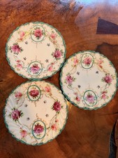 Vintage Hand-Painted Floral Porcelain Plates – Turquoise & Gold – Set of picture
