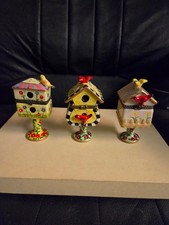 Vintage Porcelain Birdhouse Trinket Boxes Multicolor Quantity 3 picture