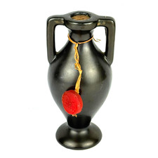 Made in Israel Miniature Amphora Style Black Glazed Ceramic Bud Vase Vintage picture