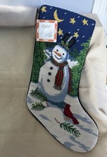 Needlepoint Stocking With Snowman Vintage 1999 With Tags By Jabara picture