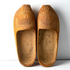 Vintage Dutch Wooden Clogs Holland Souvenir Carved Folk Art Shoes “MOMMIE” picture