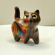 1pc Painted Wooden Cat Figurine Small Kitten Sculpture Home Festival Decor Ornam picture