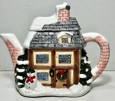 Vintage Winter Christmas Village Cottage Decorative Teapot Snowman House picture