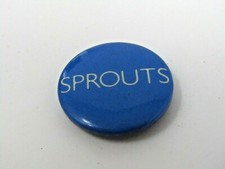 Vintage Sprouts Farmers Market Pinback Button Blue White Lettering Promo picture